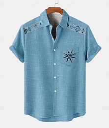 preiswerte -Herren Hemd Leinenhemd Sommerhemd Strandhemd Urlaub Ferien Rosa Blau Braun Grün Kurzarm Kragen Sommer Bekleidung