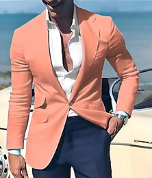 preiswerte -Herren Abschlußfeier Blazer Geschäft Cocktailparty Hochzeitsfeier Mode Lässig Frühling & Herbst Polyester Leinen Einfach Knöpfe Tasche Bequem Einreihig Ein-Knopf Blazer Hellrosa Gelb Rosa Königliches