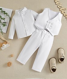 voordelige -3-delig Ringdragerkostuums Jongens Kinderen Peuter Vest & Shirt & Broek School Formeel Verjaardag Basic Zacht Preppy stijl Effen Kleur V-hals Wit Katoen