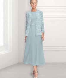 voordelige -A-lijn Jurken Moeder van de bruid jurk Bruiloft gast Kerk (83 Elegant Vintage Met sieraad Tot de enkel Chiffon Lange mouw met Pailletten Borduurwerk 2025