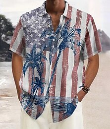 economico -Per uomo Albero di Cocco Bandiera Americana Piante Tropicali Camicia casual Camicia hawaiana estiva Camicia con Bottoni Manica Corta Hawaiano Resort Vacanza Abbigliamento mare Estate Primavera Collo