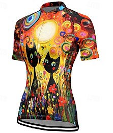 abordables -Femmes Maillot de cyclisme Chat Fleur Manche Courte Cyclisme T-shirt Maillot avec 3 poches arrière VTT Vélo tout terrain Séchage Rapide Design Anatomique Évacuation de l'Humidité Respirant Des sports