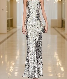 זול -Mermaid  Trumpet Evening Gown שמלה אלגנטית רשמית חתונה באורך רצפה ללא שרוולים ללא כתפיות זוהר עם נצנצים