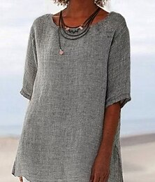 levne -Dámské Halenka Bavlněné lněné košile Bez vzoru Moderní Na běžné nošení Krátký rukáv Tričkový Běžné topy Denní Dovolená Jdeme ven Asymetrický lem Armádní zelená Světle hnědá Fialová Šedá Léto