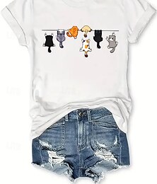 abordables -Mujer Camiseta Tops de verano Graphic Gato Clásico Casual Manga Corta Cuello Barco Tops cortos Diario Fin de semana Estampado Arco Iris Verano Primavera Otoño