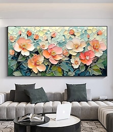 abordables -Pintura al óleo original hecha a mano de flores coloridas en 3D sobre lienzo, arte de pared floral abstracto para decoración del hogar con marco estirado/sin marco interior