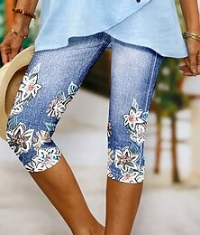 abordables -Leggings Capris pour femmes Haute élasticité Vacances Mode Hawaïenne Longueur mollet Taille mi-haute Imprimé floral graphique Respirant Doux Vacances Décontracté Quotidien Bleu lac Été Printemps