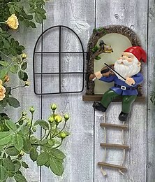 economico -decorazione per albero gnomo da giardino per esterni, nano fluorescente che suona il violino, statuette per cortile, prato, patio, portico, figurina gnomo da finestra