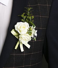 economico -Boutonniere da sposo da uomo per sposo e testimoni fiore accessori per matrimoni estivi decorazioni per completi