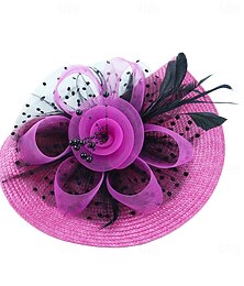 economico -Fascinator Poliestere Organza Cappello Fedora Cappello floscio Cappello con velo Matrimonio Tè Derby del Kentucky Corsa di Cavalli Cocktail Elegante Vintage Semplice Con Piuma Pois Copricapo Copricapo