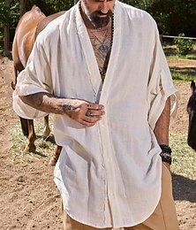 billiga -Herr Skjorta Sommarskjorta Casual skjorta Strandskjorta Knapp upp skjorta Vit Långärmad Slät V-hals Semester Hawaiisk Kläder Polyester Mode Ledigt Bekväm