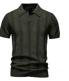 preiswerte -Herren Polo Strick-Polopullover Formell Arbeit Möwenhalsband Kurzarm Einfarbig Stripe-Trim Streifen Sommer Frühling Marineblau Khaki Armeegrün Polo