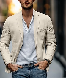 economico -Per uomo Giacca Leggera Giacca blazer Formale Ufficio Moda Quotidiano Primavera & Estate Cotone e Lino Tinta unica Comodo Monopetto Giacca Verde chiaro Blu marino Marrone Beige
