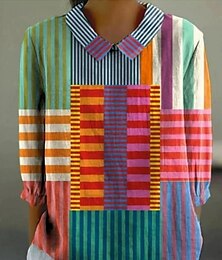 economico -Per donna Camicia Geometrico Bohemien Quotidiano Elegante Manica Lunga Colletto a Camicia Top Regolari Quotidiano Bottoni Stampato Nero Giallo Rosso Blu Beige Estate Primavera
