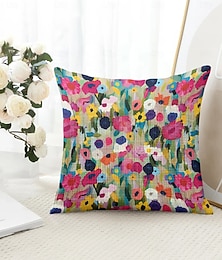 abordables -Housse de coussin décoratif peinture fleurs 1PC housse de coussin carrée douce pour canapé pour chambre salon fauteuil
