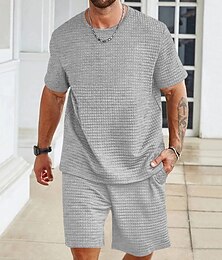 voordelige -Voor heren Trainingspak Kledingset Korte broek Strakke ronde hals Buiten Dagelijks Sport Zak Trekkoord 2-stuks Effen Zwart Wit Khaki Polyester Sportkleding Klassiek Casual Zomer
