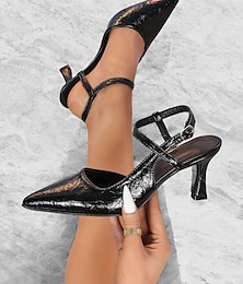 preiswerte -Damen Slingback-Pumps mit spitzer Spitze – elegante Lackleder-Pumps mit Kitten Heel und gekreuzten Riemen für Büro, Party & Abendgarderobe