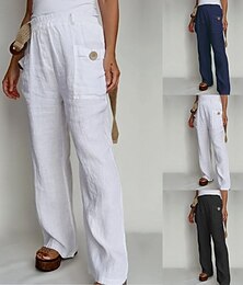 abordables -Femmes Short en coton et lin Pantalon inspiré du lin Pantalon en coton et lin Mode Longueur complète Naturel Uni Avec Poches Confortable Extérieur Rue Sortir Rouge foncé Bleu marine Noir Blanche Été