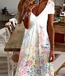 ieftine -Rochie mini pentru femei rochie în formă de A rochie de soare rochie de vară vacanță casual vacanță ajustare regulată zilnică grafic floral mânecă scurtă gât rotund alb vară