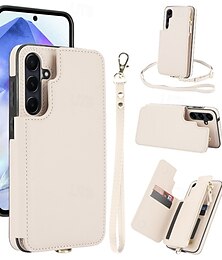 Недорогие -телефон Кейс для Назначение SSamsung Galaxy S24 Ultra Plus S24 ФЭ S23 S22 S21 S20 Ultra Plus FE S25 S25 Плюс S25 Ультра Кейс на заднюю панель со стендом Молния с ремешком Ретро ТПУ Кожа PU