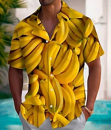 preiswerte -Herren Frucht Optische Täuschung Banane Hemd Sommer Hawaiihemd Knopfhemd Kurzarm Hawaiianisch Resort Urlaub Ferien Strandbekleidung Sommer Frühling Umlegekragen 3D-Druck Hemden mit Kragen Hellgelb