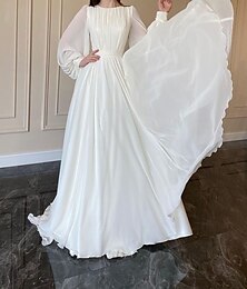 abordables -Jour de Thanksgiving Femme Normal robe longue robe blanche Robe de Mousseline Robe Évasée Elégant Grande occasion Manches Bouffantes robe demoiselle d honneur Anniversaire Standard Couleur unie