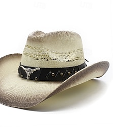 economico -Per uomo Cappello da Sole Cappello da Cowboy Cappello Fedora Trilby Bianco Nero / Bianco Corda di paglia Stile Vintage Moda 18° Secolo Stato del Texas Quotidiano Festa a Tema Colore Solido / Tinta