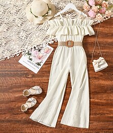 economico -Bambini Ragazze Salopette e tuta Tinta unica Moda Senza spalline Scuola 7-13 Anni Estate Beige