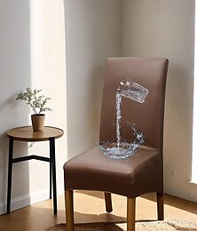 abordables -Funda impermeable para silla de comedor, funda elástica negra para silla, funda protectora de asiento de silla con respaldo alto de cuero pu con banda elástica para comedor, boda