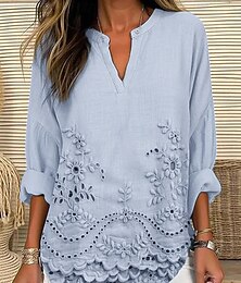 economico -Blusa da donna 3D Print Grafica Base Casual a Manica Lunga V Collo Regolare Tops Giornaliero Festività Bottoni Stampati Rosa Blu Chiaro Estate Primavera