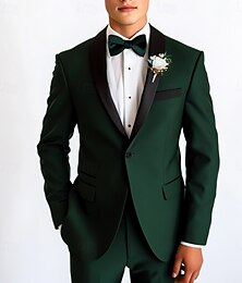 economico -Abiti da matrimonio da uomo Abiti per il ritorno a casa Tuxedo a cravatta nera Moda Formale Estiva Colore solido Vestibilità standard 2 Pezzi Singolo bottone
