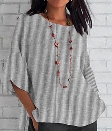 economico -Per donna Camicie ispirate al lino Top estivi Blusa Quotidiano Casual Manica 3/4 Girocollo Top Regolari Nero Azzurro cielo Arancione Albicocca Estate Primavera Autunno