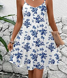 abordables -Femmes Mini Robe Robe d'Été Robe d'été Vacances Occasionnel Quotidien Fête Plage Coupe régulière Fleuri Graphique Sans manches Col en V Blanche Été