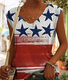 preiswerte -Damen Patriotisches Trägershirt Grafik Flagge Stilvoll Lässig Ärmellos V-Ausschnitt Regelmäßige Oberteile Alltag Print Rot Sommer