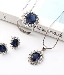 economico -set di gioielli da sposa 1 set anelli in lega di strass orecchini collana donna elegante moda set di gioielli personalizzati per anniversario festa festa abbigliamento da sera