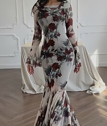 ieftine -Pentru femei Rochie Lunga Rochie Maxi Rochie teacă Rochie florala Rochie imprimata Modă Rochie eleganta În aer liber Concediu Dată Fit regulat Floare Manșon Lung Stil Nautic Roze Primăvară