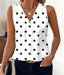 economico -Per donna Canotta a canotta Grafico A Pois Elegante Casual Senza Maniche Scollo a V Top Regolari Quotidiano Stampato Bianco Estate