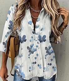 economico -Camicia Donne Grafica Floreale Elegante Casual Manica Lunga Camicia Collo Top Quotidiano Uscita Bottoni Bianco Estate Primavera