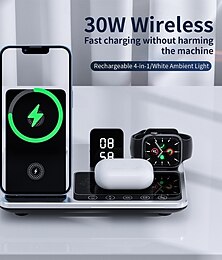 お買い得  -ワイヤレス充電器 30 ワット出力 ワイヤレス充電ステーション 折りたたみ式充電ステーション CE 認定高速ワイヤレス充電 magsafe 4 in 1 ワイヤレス充電対応デバイスと互換性あり