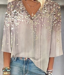 economico -Per donna Blusa Ombre Floreale Grafico Elegante Spiaggia Manica Corta Scollo a V Top Regolari Quotidiano Stampato Cachi Estate Primavera