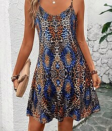 ieftine -Pentru femei Rochie Mini Rochie A line Rochie Slip Rochie cu umeri Vacanță Casual Vacanță Zilnic Fit regulat Grafic Leopard Fără manșon În V Albastru regal Albastru piscină Mov Trifoi Vară