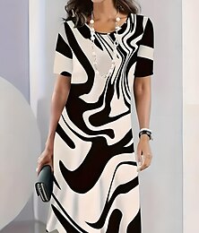 ieftine -Pentru femei Rochii Midi Rochie de vară Rochie de primăvară Elegant Vacanță Vacanță Zilnic Concediu Potrivire Largă Imprimare de marmură Manșon scurt Stil Nautic Negru Vară Primăvară