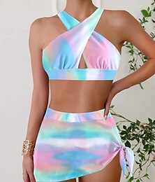 abordables -Femmes Maillots de Bain Bikini 2 pièces Coquin Maillot de bain Faire monter Tricoté Vacances Tropical Fleuri Bloc de Couleur Col Halter Sans manches Maillots de bain