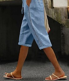 economico -Per donna Pantaloni in cotone e lino Pantaloni Eleganti Semi-lungo Streetwear Casual Lunghezza al ginocchio Naturale Semplice Tasca Design con Coulisse Elastica Traspirabilità Morbido Micro-elastico