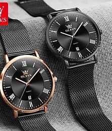 economico -olevs 5623 orologio da uomo semplice per il tempo libero scala romana quadrante data acciaio inossidabile orologio al quarzo impermeabile rosa nero