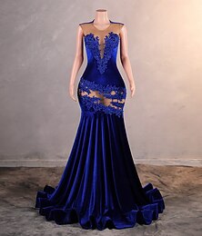preiswerte -Meerjungfrau  Trompete Abendkleid Elegantes Kleid Formal Abschlussball Gerichtsschleppe Kurzarm Rundhalsausschnitt Paillettiert mit Perlenapplikationen