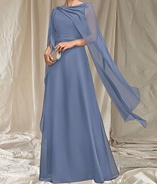 お買い得  -Aライン 花嫁の母 ドレス 結婚式ゲスト エレガント クルーネック フロアレングス シフォン ノースリーブ サッシュ  リボン ラッフル ラッチング