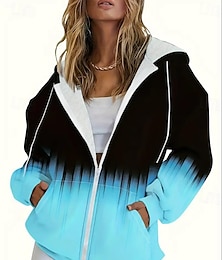 abordables -Mujer Talla grande Sudaderas con cremallera Geométrico Vintage Deportes Ropa de calle Manga Larga Con Capucha Tops regulares Casual Festivos Cerrar Correa Bolsillo delantero Negro Rojo Azul Piscina