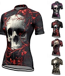 abordables -Femmes Maillot de cyclisme Crâne Fleur Manche Courte Cyclisme T-shirt Maillot avec 3 poches arrière VTT Vélo tout terrain Séchage Rapide Design Anatomique Évacuation de l'Humidité Respirant Des sports