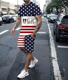economico -Giorno dell'Indipendenza Americana Per uomo Bandiera Americana 2 pezzi Set di magliette Top estivi Manica Corta Pantaloni corti Girocollo Streetwear Canotta sportiva Casual All'aperto Sport Casuale